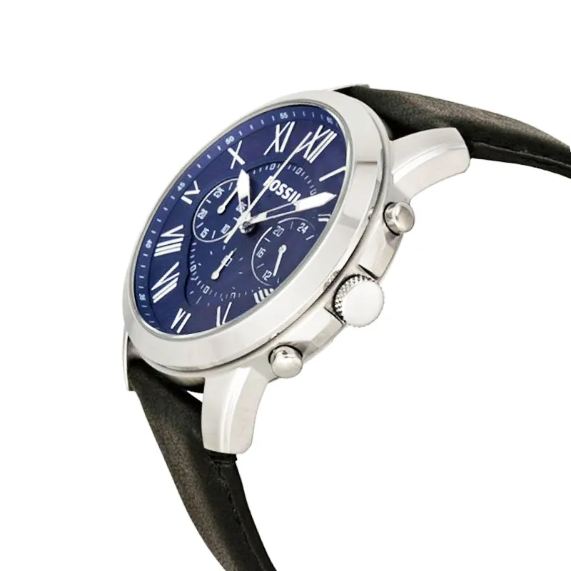 Fossil grant automatic blue leather watch best sale